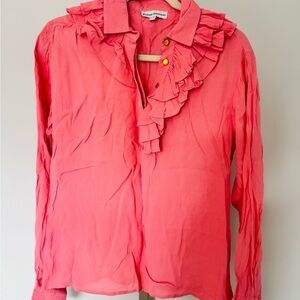 Karina Grimaldi pink ruffle blouse.